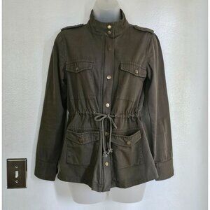 Amichi Womens Military Style Olive Green Jacket M Tie Waist Utility Slight Flaw